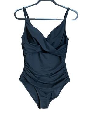 Shapellx Smart Sculpt Ribbed Cutout-Front Shaping One Piece Swimsuit Medium